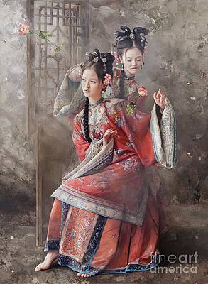 Emotional Wall Art featuring the painting Dream Of Virtuous Lover by Mingyue Wang