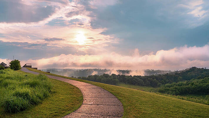 Serene Sunrise Over Misty Hills Wall Art