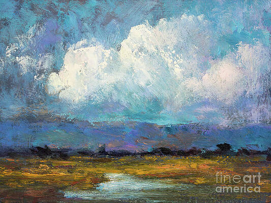 Orange Painting - Drifting Clouds by Radha Rao