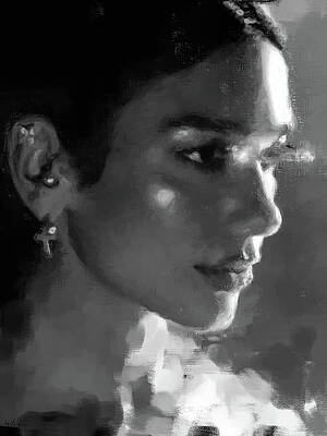 Serene Digital Art - Dua Lipa, Handlebars BW by Gradify Creations
