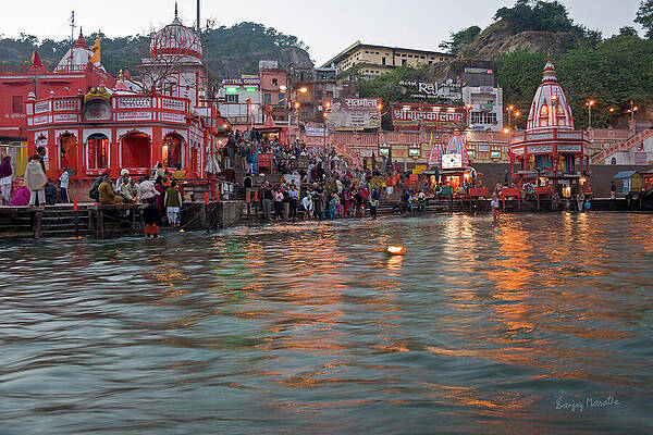Water Wall Art featuring the photograph Dusk At Ghat-1, Haridwar by Sanjay Marathe