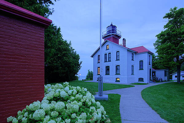 Architecture Wall Art featuring the photograph Dusk At The Grand Traverse Lighthouse by Michael Collins