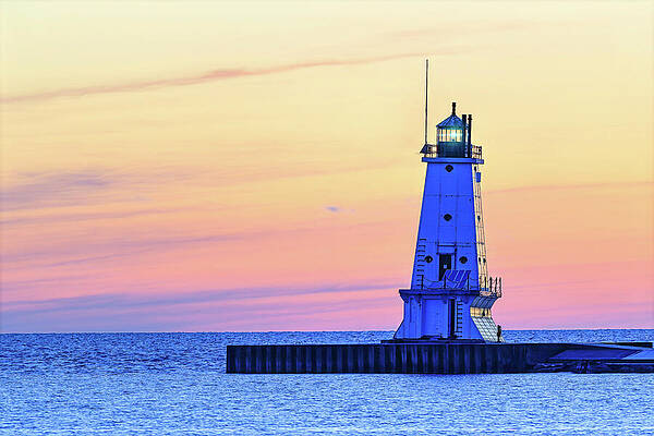 Architecture Wall Art featuring the photograph Dusk At The Ludington North Pier Light by Michael Collins
