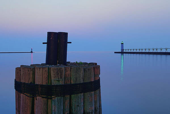 Summer Photograph - Dusk At The Manistee North Pier Light by Michael Collins