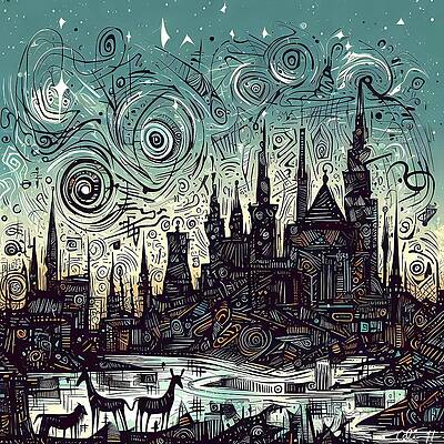 Intricate Digital Art - Dusk Over The City by Colin Hardman