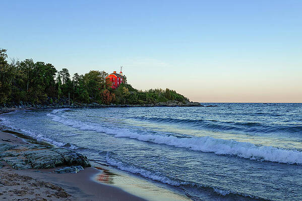 Fall Wall Art featuring the photograph Early Morning At The Marquette Harbor Lighthouse by Michael Collins