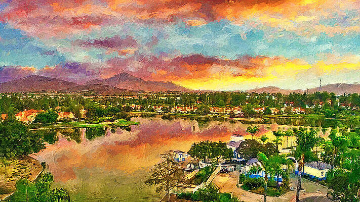 Mountain Wall Art featuring the digital art Eastlake, Chula Vista, In The Evening, With Jamul Mountains In The Distance by Nicko Prints