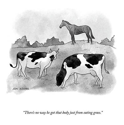 Adam Wall Art featuring the drawing Eating Grass by Jon Adams