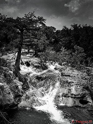 Sky Wall Art featuring the photograph Edge Falls Boerne, TX BW by Rene Vasquez