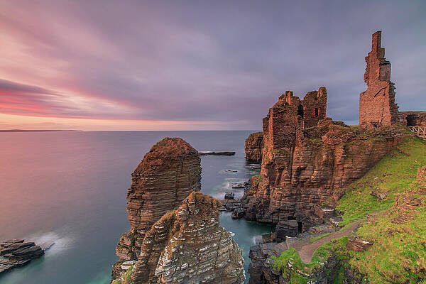 Sunset Photograph - Edge Of The Sea, Castle Sinclair Girnigoe, Scotland by Adrian Hendroff