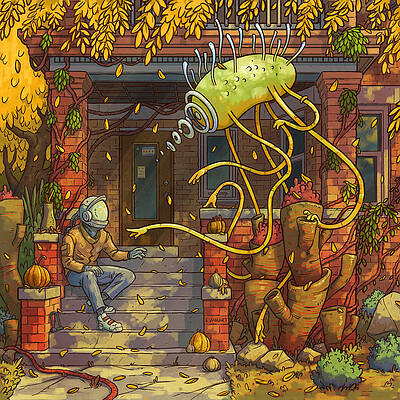 Astronaut Meeting a Tentacled Creature Digital Art