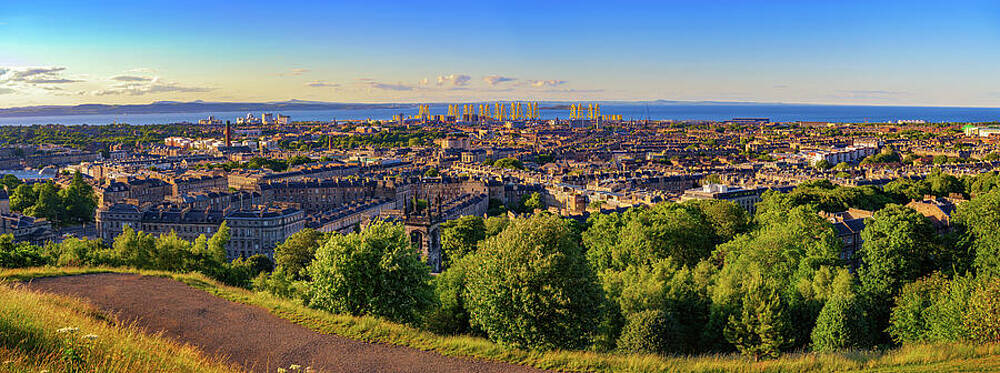 Wall Art featuring the photograph Edinburgh And Leith Docks Sunset Panorama From Calton Hill by Miroslav Liska