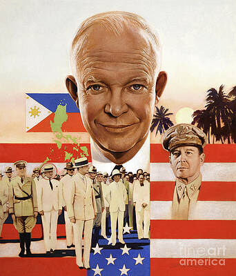 President Painting - Eisenhower As An Aid To General McArthur In The Philippines by Gregory Rudd