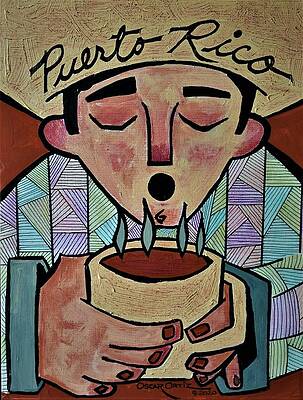 Puerto Rico Wall Art featuring the painting El Cafecito De Las Tres by Oscar Ortiz