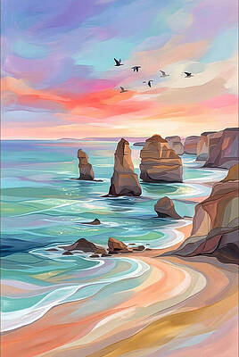 El Matador Beach Seaside Rock Formations by Nature Oil Painting
