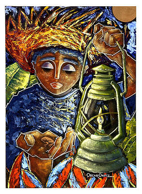 Nostalgic Wall Art featuring the painting El Regreso Del Coqui Dorado by Oscar Ortiz