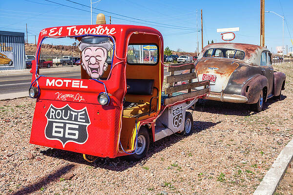 Wall Art featuring the photograph El Trovatore Automotive Motel Sign, Kingman, Arizona by Tatiana Travelways