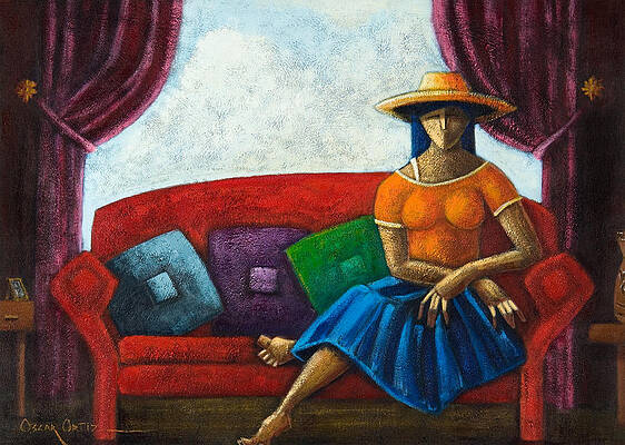 Quiet Solitude on a Red Sofa Wall Art