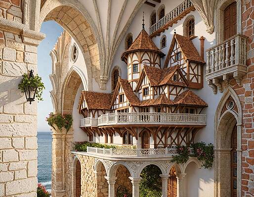 Architecture Wall Art featuring the digital art Elaborate Seaside Dwelling by Eris And AI