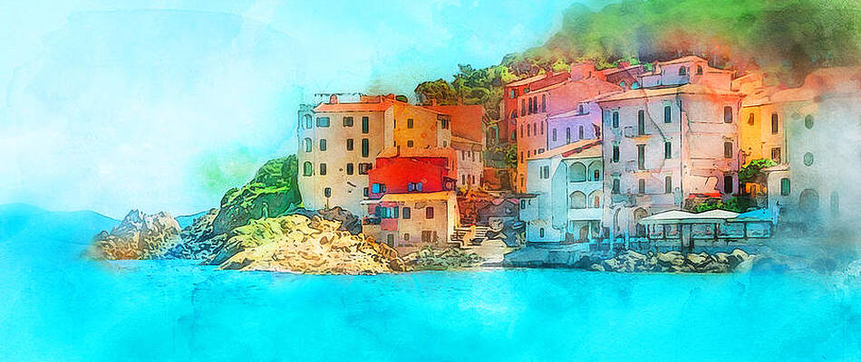 Summer Painting - Elba Island, Tuscany - Watercolor 07 by AM FineArtPrints