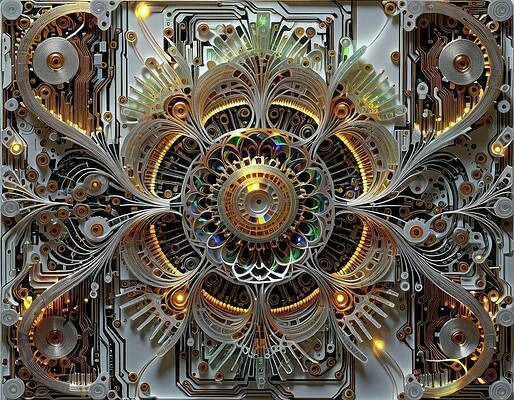 Intricate Wall Art featuring the digital art Electronic Mandala by Eris And AI