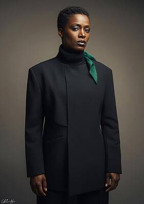Elegant Black Coat with Teal Accent Wall Art