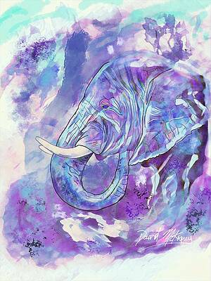 Wall Art featuring the digital art Elephant Watercolor Artwork by David McKinney