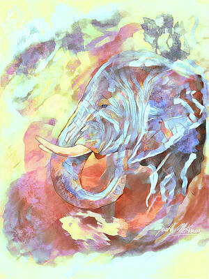 Wall Art featuring the digital art Elephant Watercolor Prints by David McKinney