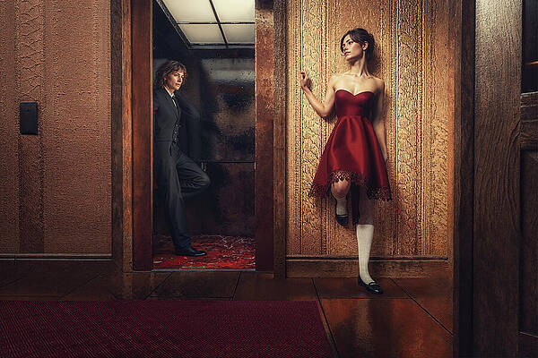 Elevator Encounter In Evening Dress Print