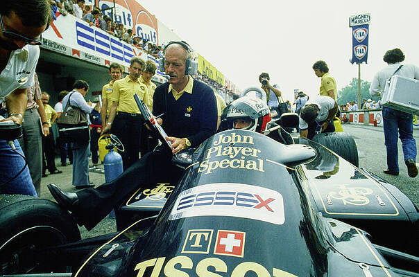 Lotus Driver Elio de Angelis with Team Owner Colin Chapman by John Blakemore - Revs Institute Collections