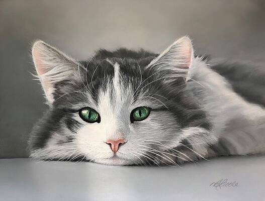 Cat Wall Art featuring the pastel Emerald Beauty by Marlene Little