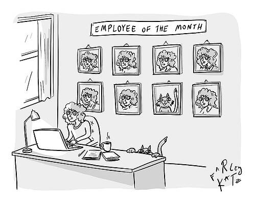 Humorous Office Cartoon with Cat Wall Art