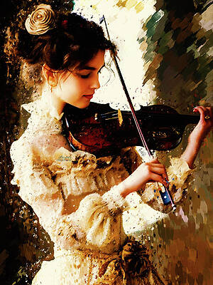 Woman Digital Art - Engrossed In Sound Of Violin by Gradify Creations
