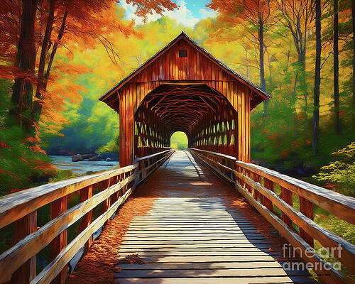 Vintage Wall Art featuring the ai art Entiat Covered Bridge by Macro Abundance
