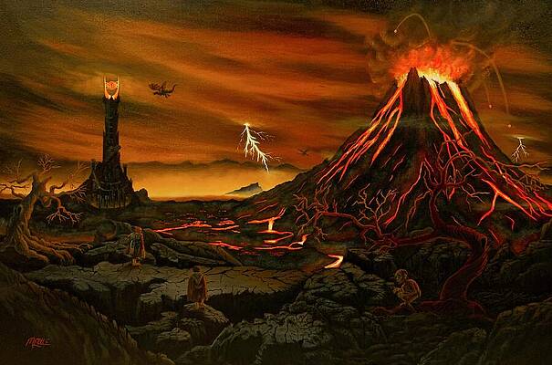 Epic Volcano Eruption with Mount Doom Wall Art