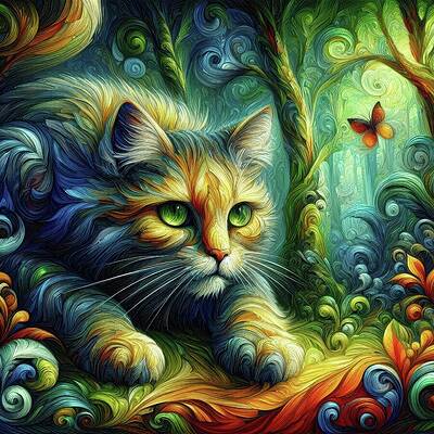 Textured Wall Art featuring the digital art Ethereal Gaze The Cat In The Whirling Wood - FCJ1085 by Don Northup