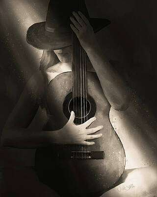 Mystery Cowgirl with Guitar Digital Art