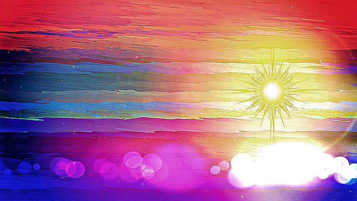 Vibrant Sunset with Radiant Sun Digital Art