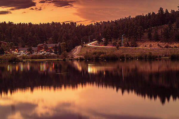 Tree Wall Art featuring the photograph Evergreen Lake, Colorado Golden Hour by Robert Niemeier