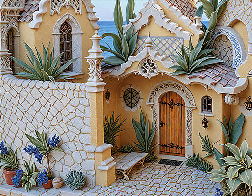 Whimsical Digital Art - Everyday Fae Cottage By The Sea by Eris And AI