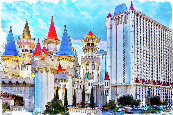 Nevada Wall Art featuring the mixed media Excalibur Hotel, Las Vegas - Painting by Tatiana Travelways