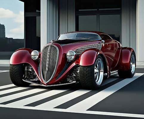 Classic Red Hot Rod Digital Art