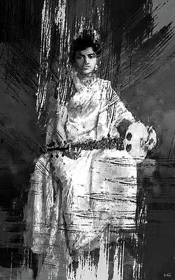 Exotic Lute Player Bw Print