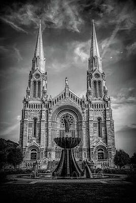 Architecture Photograph - Exterior Of St. Anne De Beaupre, Quebec 1 BW by John Twynam