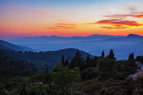 Wall Art featuring the photograph Eze Blue Ridges At Dusk - Provence, France by Tatiana Travelways