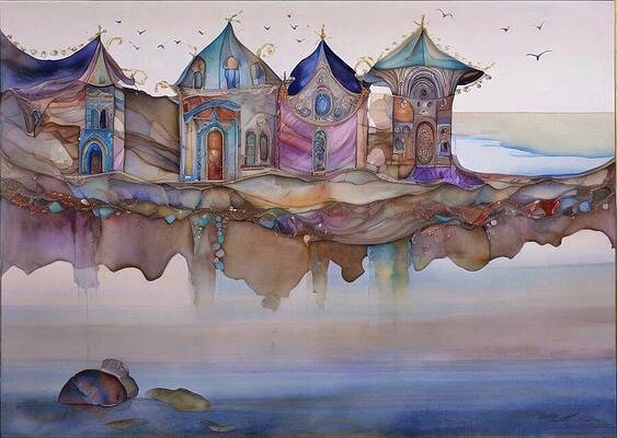 Whimsical Digital Art - Fabric Houses By The River by Eris And AI