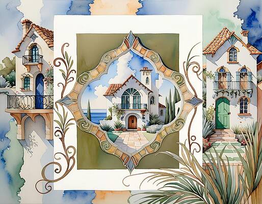 Architecture Wall Art featuring the digital art Fairy Vacation Houses Brochure by Eris And AI