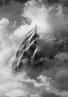 Majestic Mountain with Cross Photograph