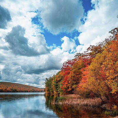 Fall Photograph - Fall At Mauch Chunk Lake Shoreline Square by Jason Fink