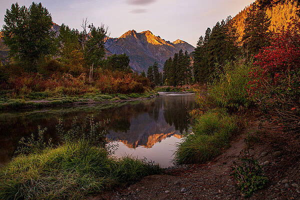 Washington Photograph - Fall Sunrise Along The Icicle River by Mary Jo Allen
